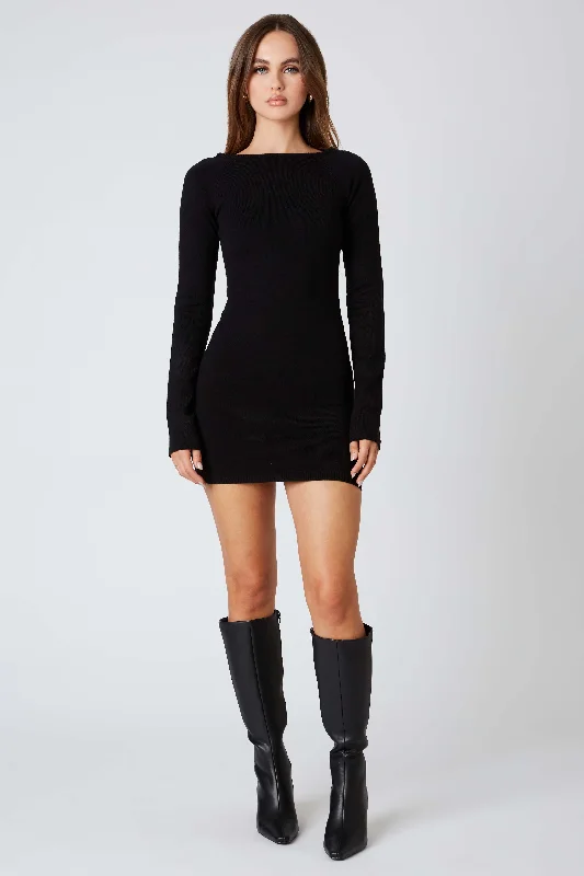 Fair trade women's sweaterBlack Open Back Sweater Dress