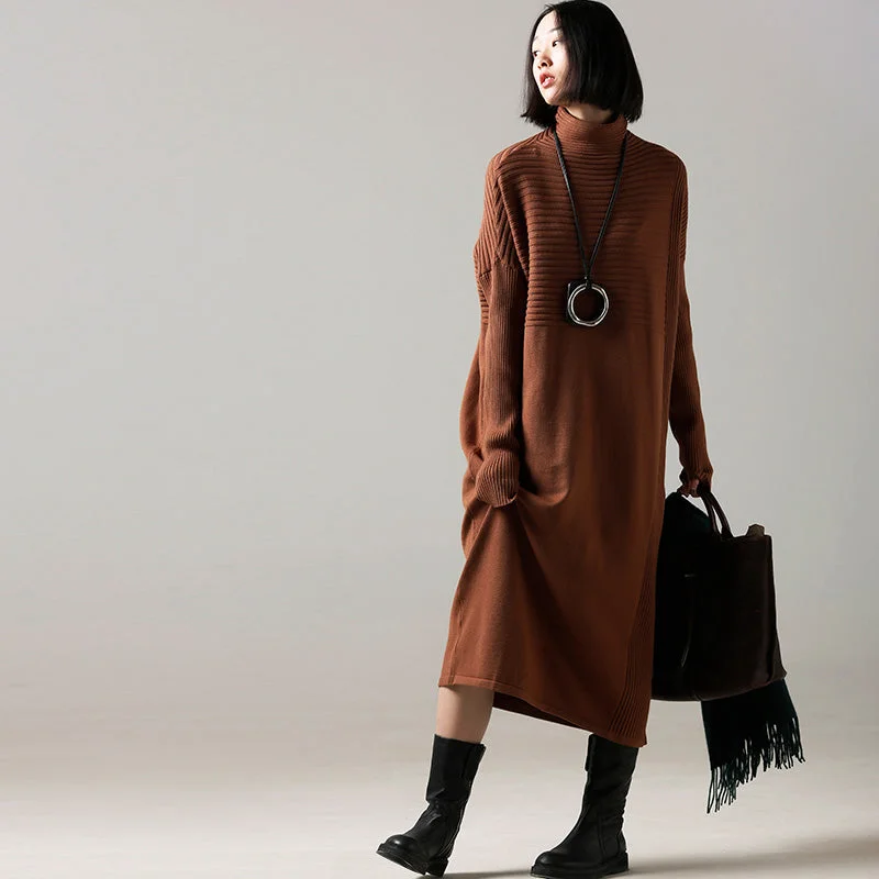 Scoop neck women's sweaterFashion Sweater dress outfit Classy high neck Cinched brown Mujer knit dress