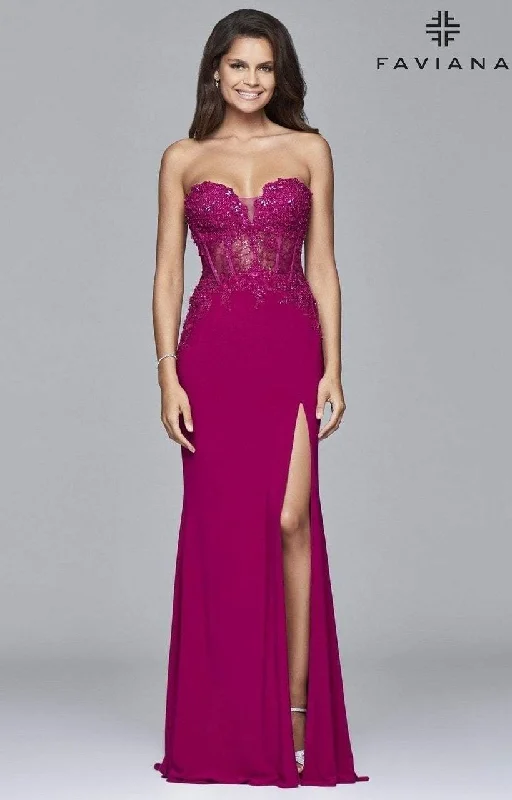 Flutter sleeve dresses for womenFaviana 9412 Long Jersey Evening Dress With Sequin Bodice -1 pc Berry in Size 14W Available