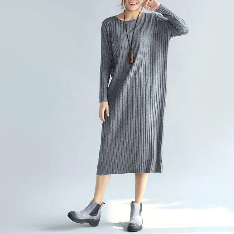Zipper women's sweaterboutique gray sweater dresses oversized o neck winter dress long sleeve pullover sweater
