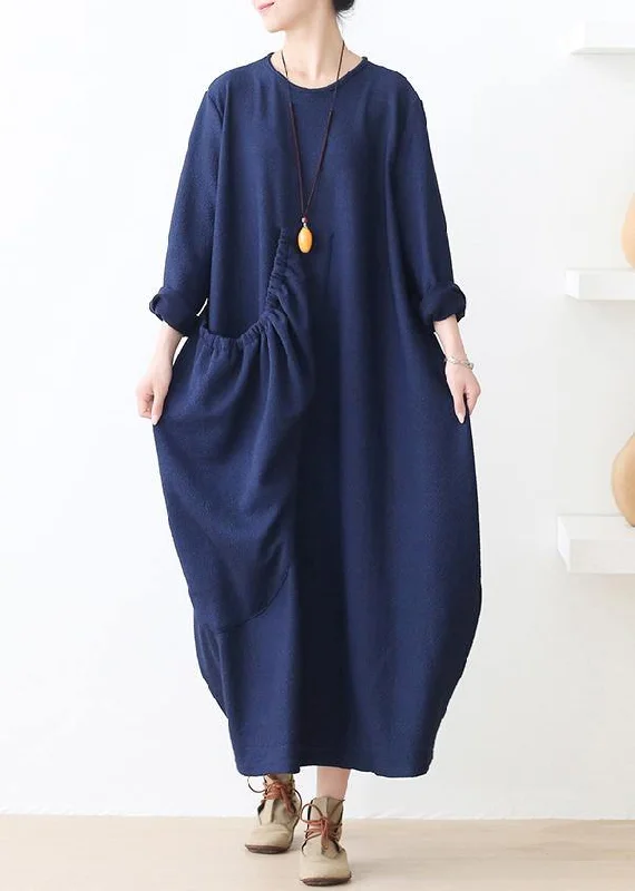 Color-block women's sweaterKnitted blue Sweater dress outfit plus size o neck pockets Mujer fall sweater dresses