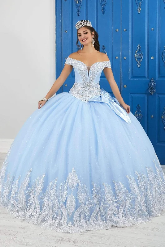 women's suit sets with sequined accentsLA Glitter - 24043 Beaded Lace Corset Glitter Tulle Ballgown