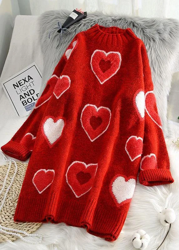 Workwear women's sweaterChunky red Sweater dress outfit Largo o neck oversized thick knitwear