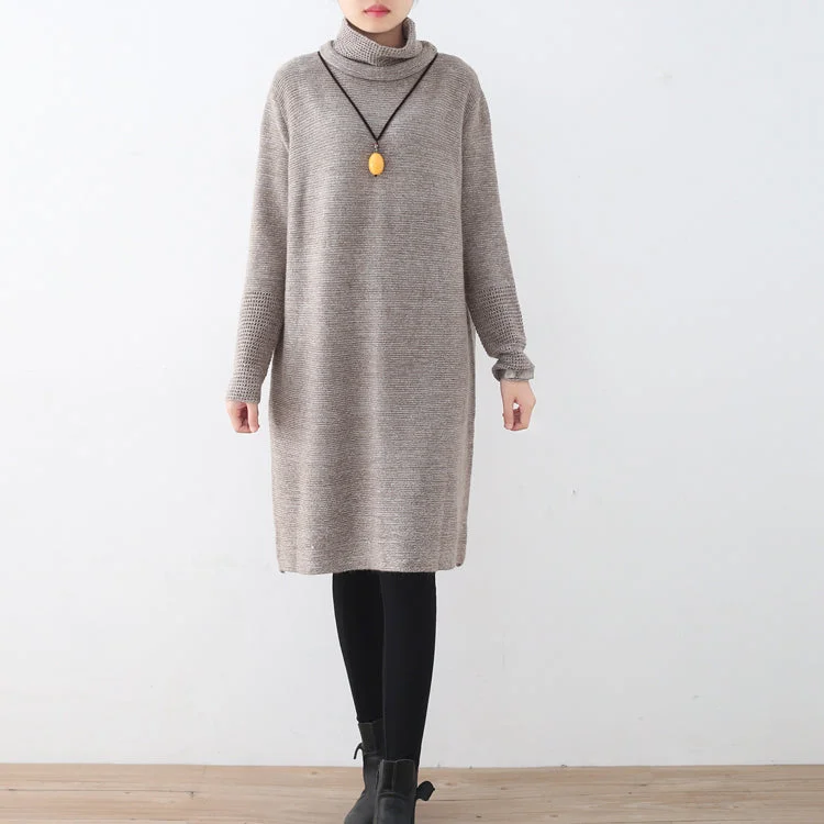 Elegant women's sweaterwomen khaki sweater dress fall fashion high neck fall dresses vintage hollow out fall dresses