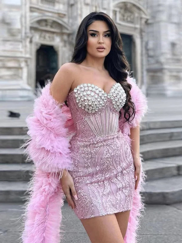 Cap sleeve dresses for womenStrapless Sleeveless Sequins Mini Bodycon Dress HT883