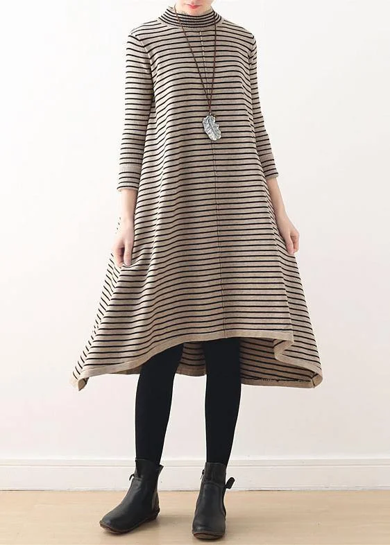 Teal women's sweaterChic nude striped Sweater outfits DIY high neck daily sweater dress