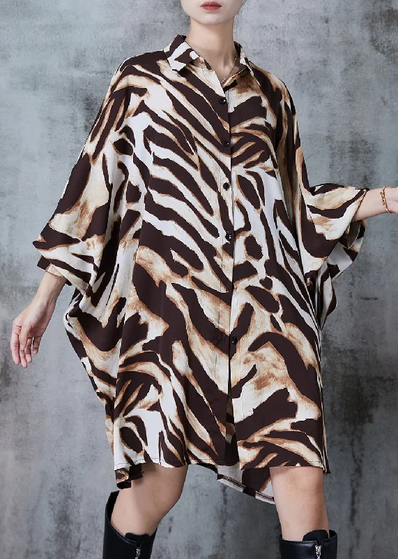 Peter Pan collar women's topsPlus Size Oversized Leopard Print Chiffon Long Shirts Batwing Sleeve