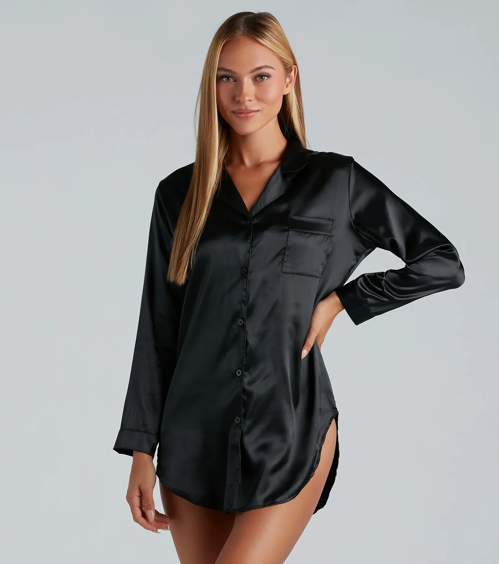 Machine-washable women's topsPerfect Fit Lounge Satin Sleep Shirt
