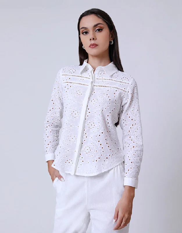 Women's casual topsWhite Cut Lawn Shirt Blouse