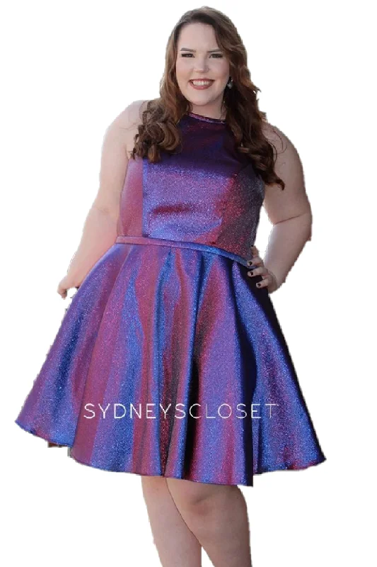 women's suit sets with lightweight fabricsSydney's Closet 8103 sz 14 Prism Cocktail Dress Plus Sized Short Flare Metallic High Neck Pockets