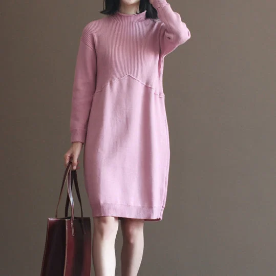 Cropped women's sweater2025 winter pink rabbit woolen blended sweater dresses loose vintage knit dress