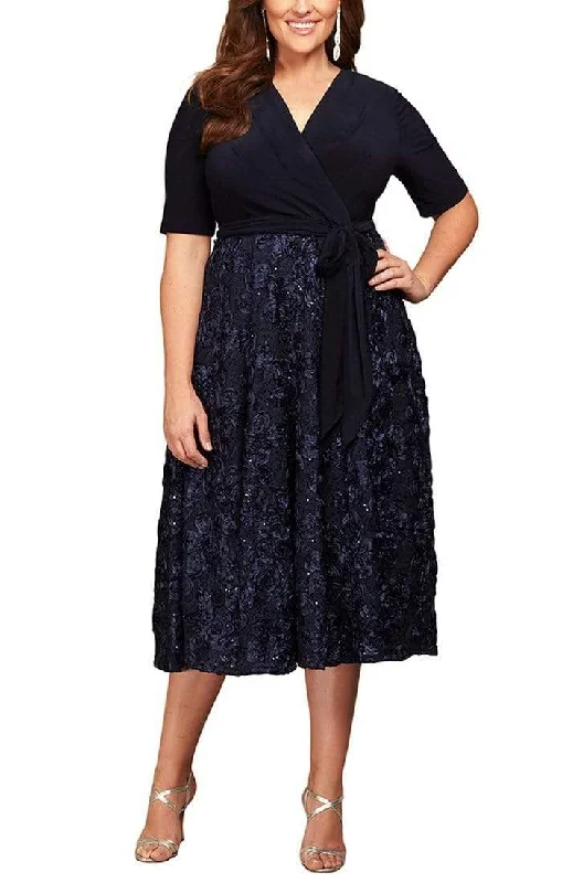 women's suit sets with loose-fitting bodiesAlex Evenings - 4121465 Surplice V-Neck Plus Size Rosette Dress