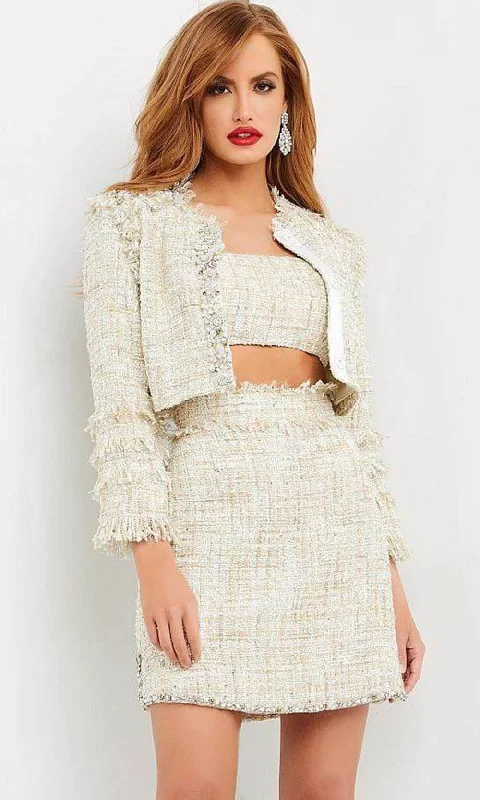 professional women's suit combinationsJovani - M1143 Woven Fabric Three Piece Set