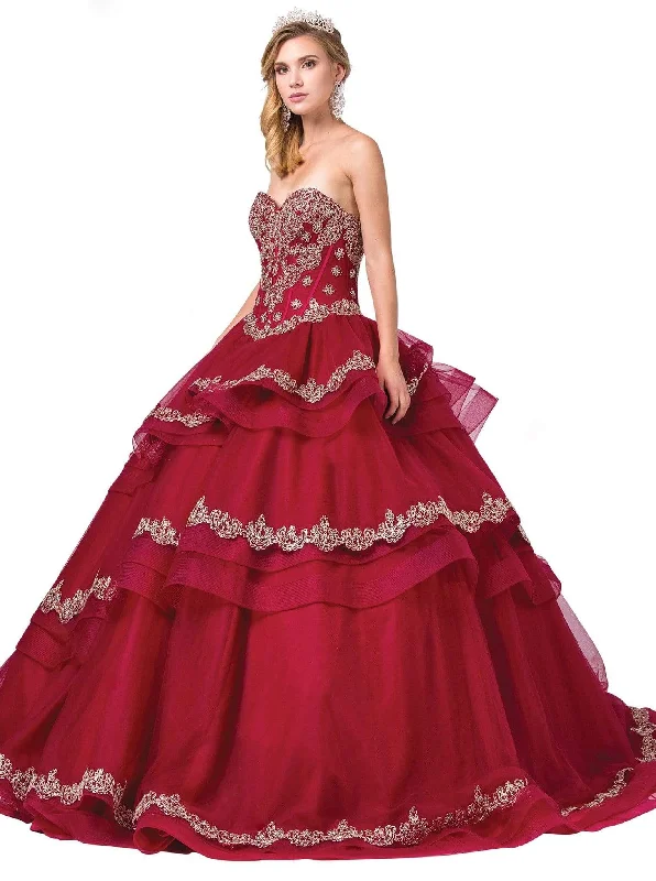 women's suit sets with pleated skirtsDancing Queen - 1372 Gilt-Appliqued Corset Bodice Tiered Ballgown