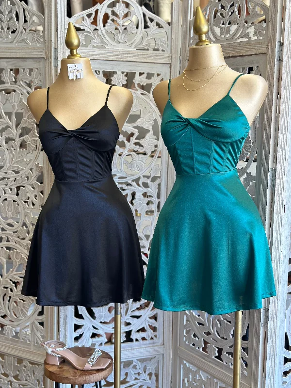 women's suit sets with accessoriesSatin Croset Knotted Dress-Stretchy