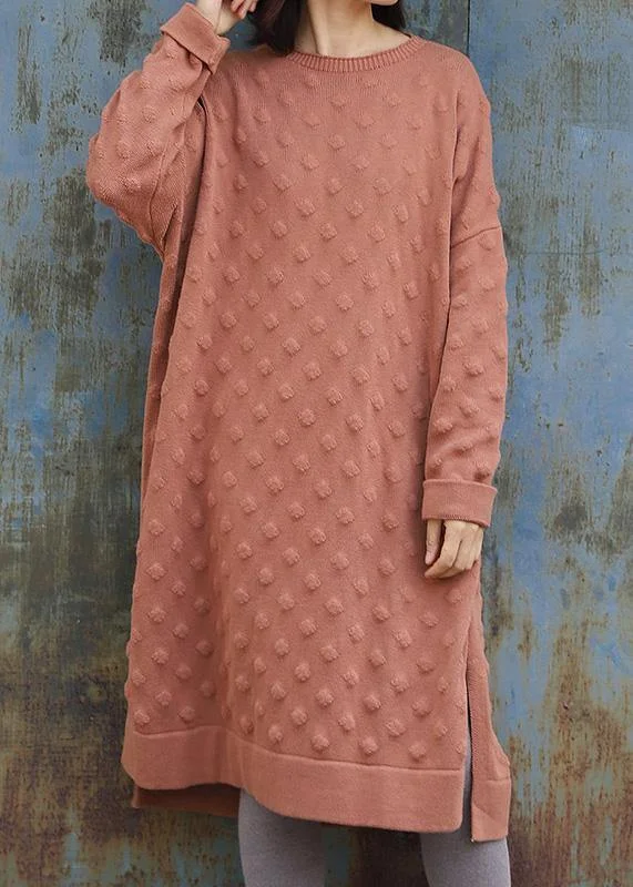 Dressy women's sweaterOversized pink  Sweater outfits Quotes side open Largo winter knit dress