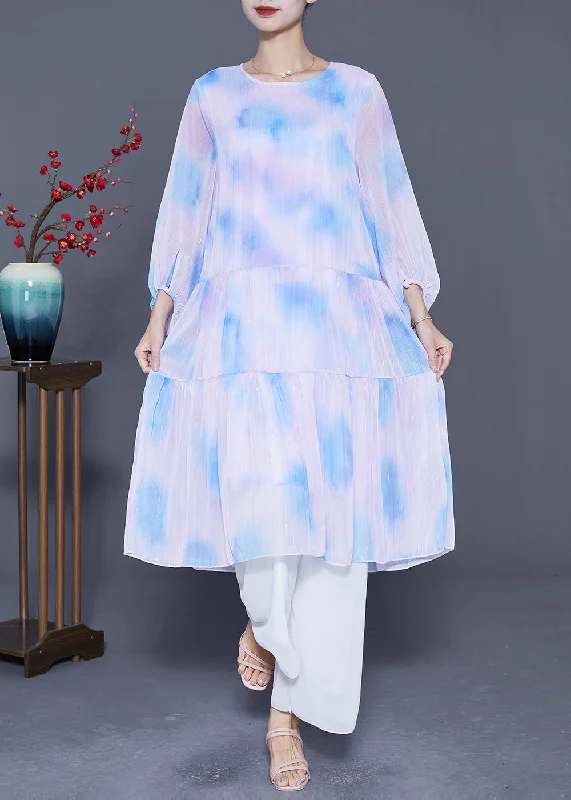 Mother-of-the-bride dressesBohemian Oversized Patchwork Tie Dye Silk Robe Dresses Lantern Sleeve