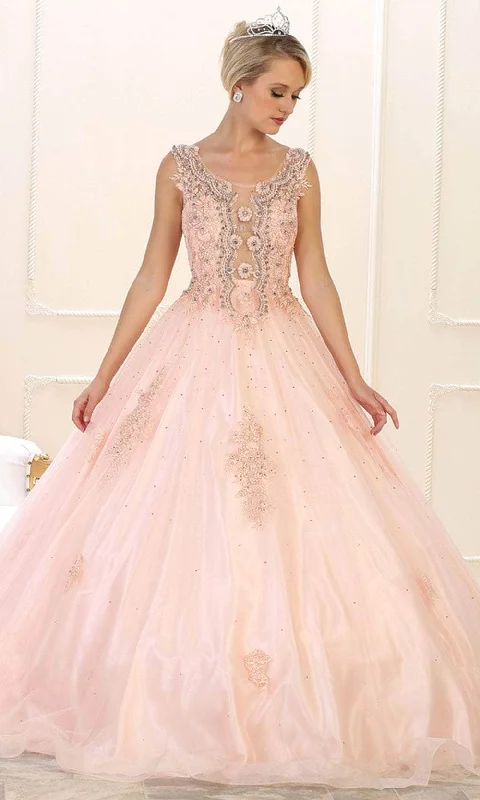 women's suit sets with silk liningsMay Queen LK98 - Sheer Inset Embroidered Ballgown