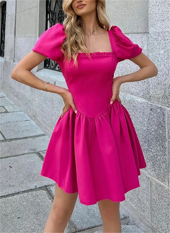 Flutter sleeve dresses for womenSquare Collar Mini Prom Dresses Short Puff Sleeve Ruffles Basque Waist Birthday Party Dress Backless Lace Up Sexy Evening Gowns
