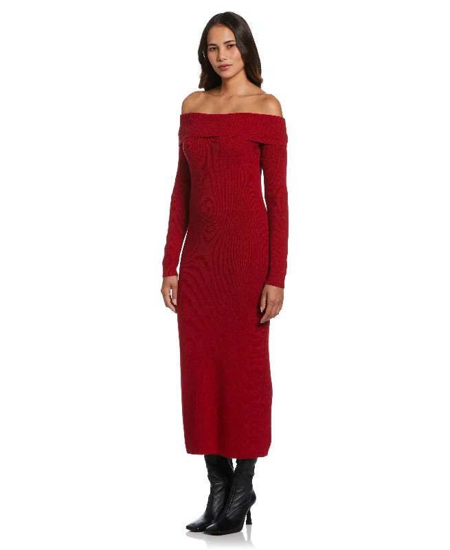 Metallic women's sweaterOff-the-Shoulder Sweater Dress
