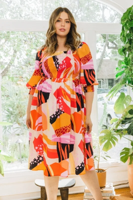 Solid color dresses for womenPlus Floral Print Square Neckline Midi Dress