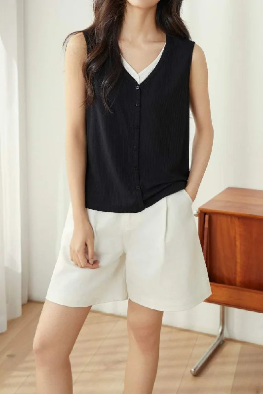 Winter women's topsBi-Color V-Neck Button Decor Tank Top - 2 Colors Available