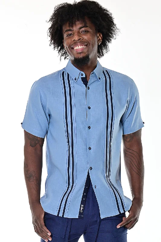 Suede women's topsShort Sleeve Guayabera Style Shirt for Men Linen w/Contrast Pleated Panels