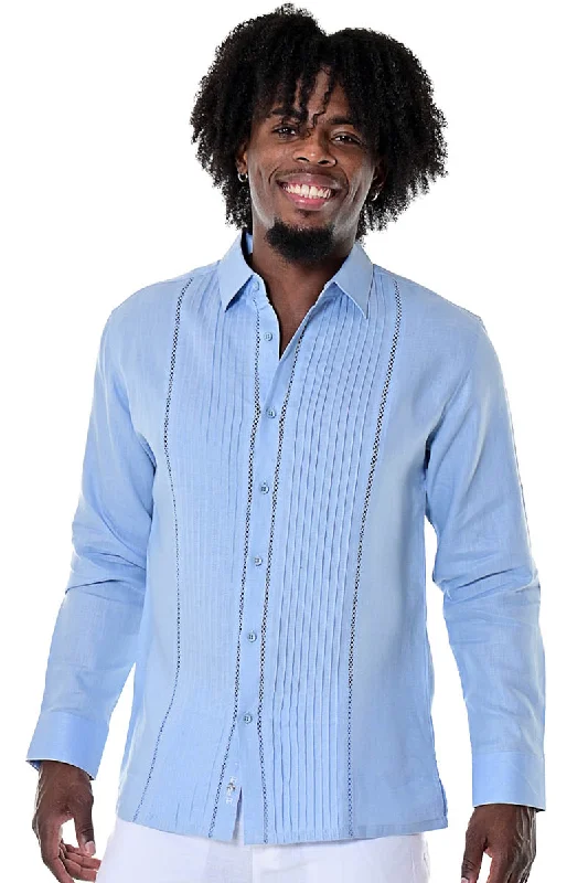 Cardigan-style women's topsBohio 100% Linen Mens Fancy Long Sleeves w/Fancy Panels Beach Shirt in (2) Colors-MLS104