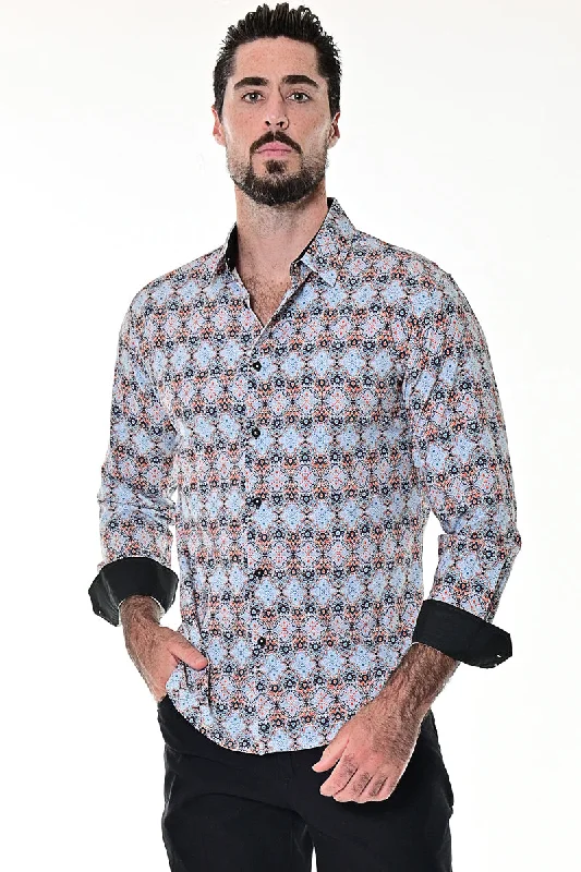 Teal women's topsBohio Mens Casual Print Shirt - Vacay Long Sleeve Button Up Night Life - MXL1667