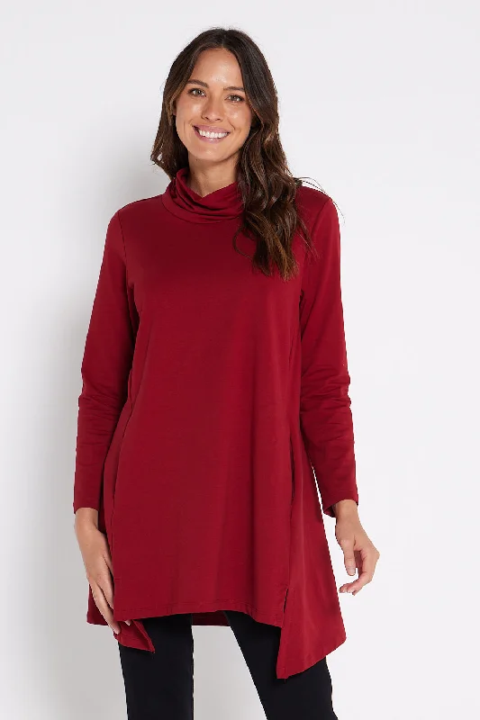 Polka dot women's topsJoslin Cowl Tunic - Burgundy