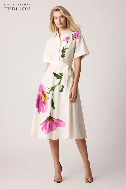 V-neck dresses for womenMidi Cotton Floral Shirtdress