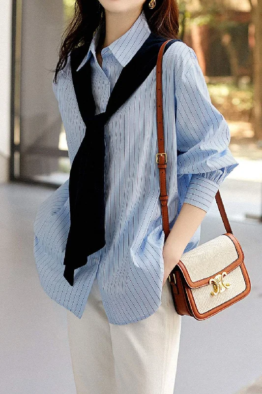 Autumn women's topsShawl Sailor Collar Striped Shirt