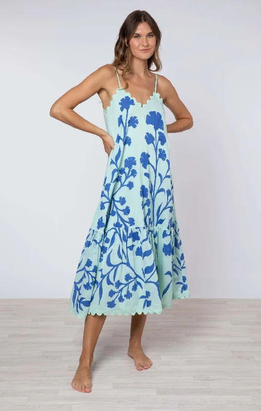 Checkered dresses for womenV-Neck Midi Dress Majorelle Print Aqua/Blue
