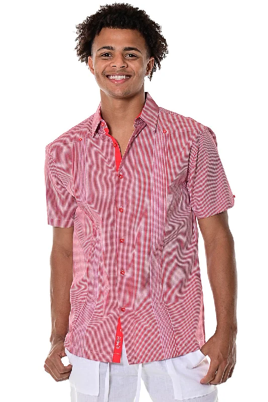 Camo print women's topsBohio Mens Guayabera Style Gingham Pattern Cuban Shirt - Button Up Short Sleeve - MCG1372