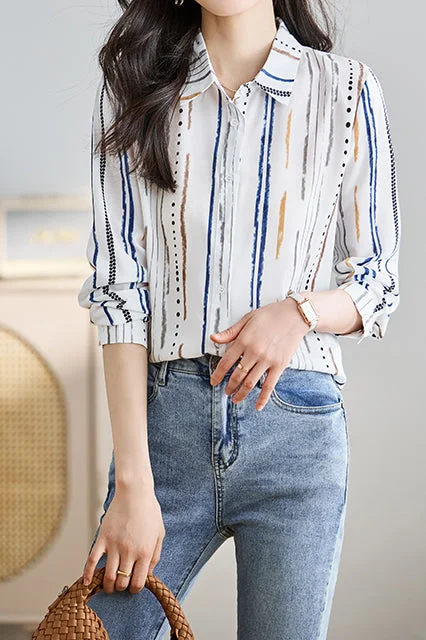 Party women's topsIllustration Print Straight Long Sleeve Shirt