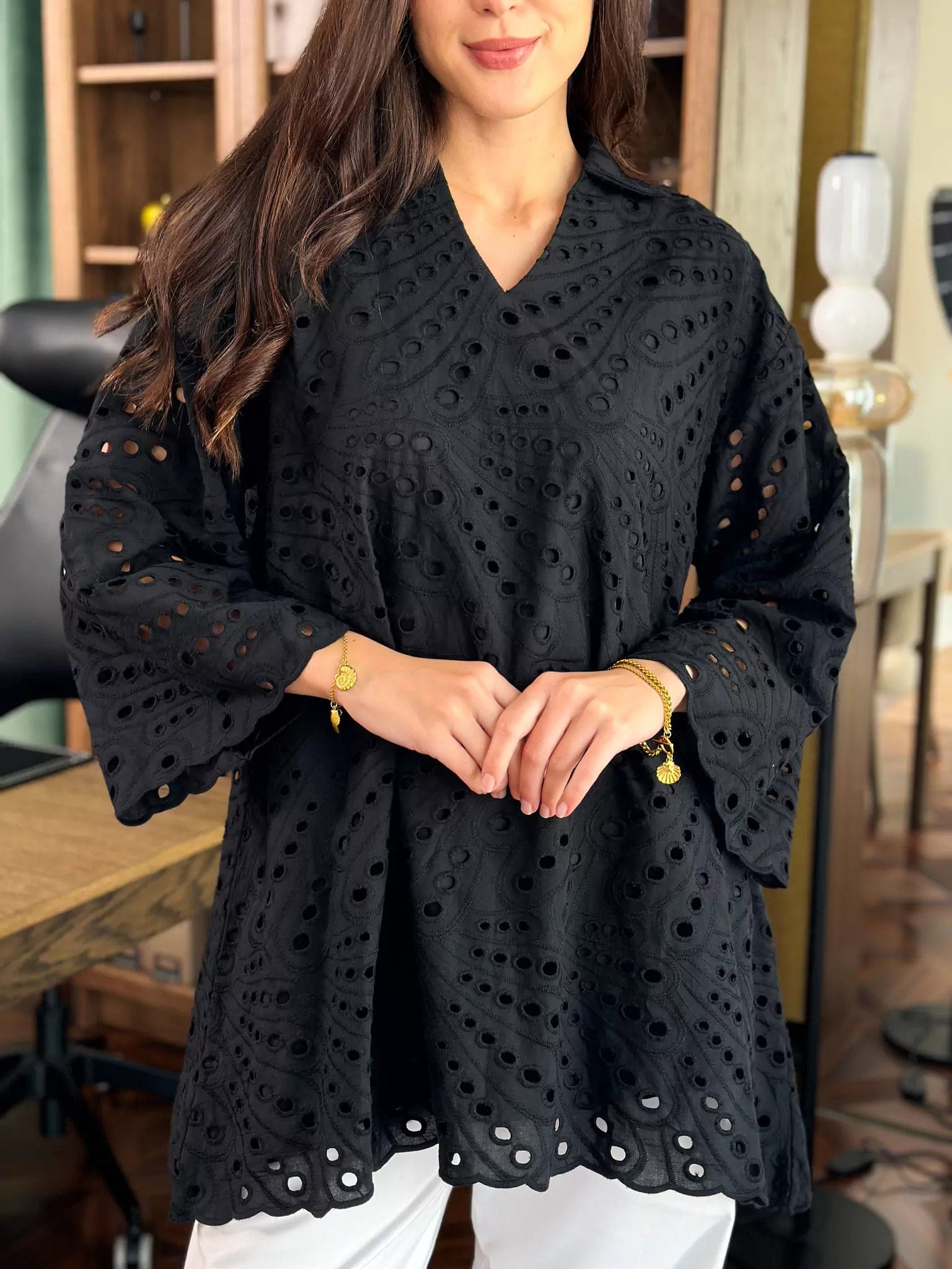 Lace-up women's topsKoyal Black Cutwork Shirt