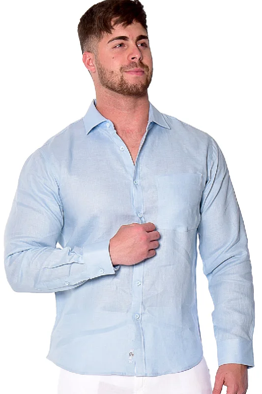 Stretchy women's topsBohio Mens 100% Linen Casual Long Sleeve Button-up Shirt in (12) Colors - MLS2043