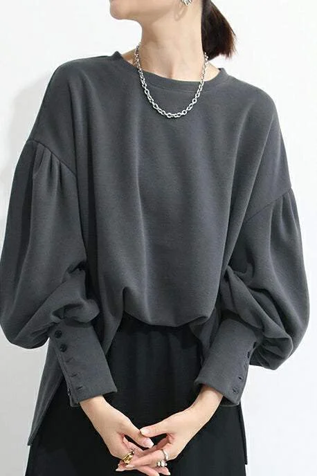 White women's topsドロップショルダーランタンスリーブスウェット　4色入