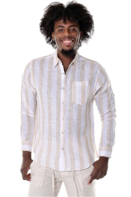 Animal print women's topsBohio100% Linen Mens Long Sleeve Button-Down Shirt with Pocket & Stripes in (2) Colors -MLS1694
