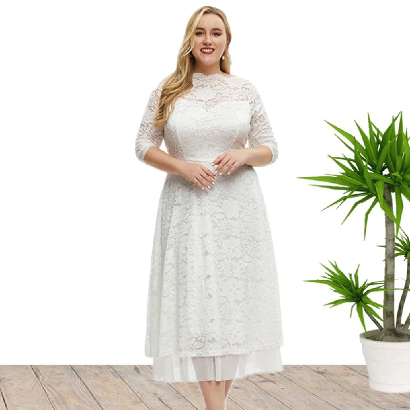 Peplum dresses for womenElegant Semi Formal Midi Lace Dress