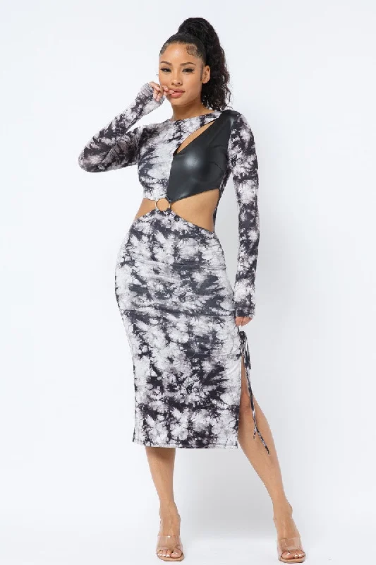 Loose-fitting dresses for womenTie Dye Long Sleeve Midi Dress
