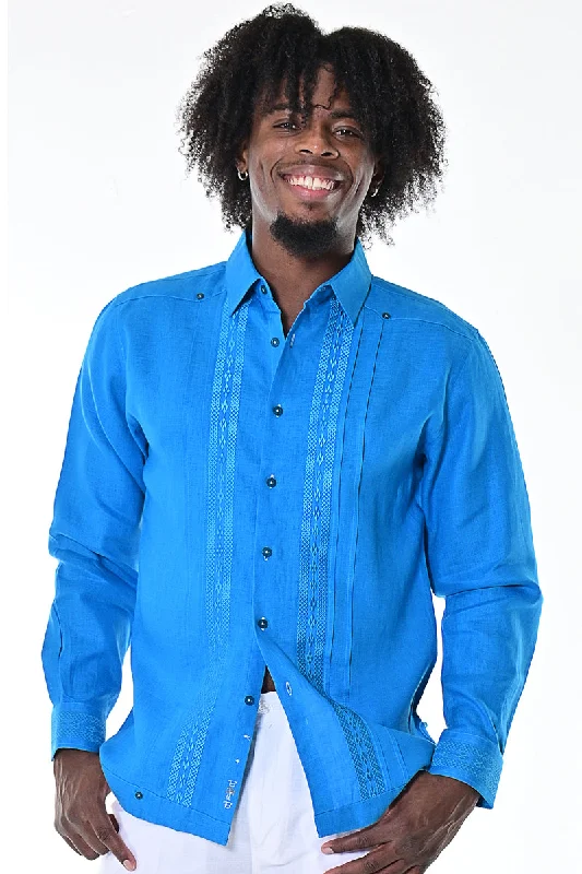 Fine knit women's topsMen's Long Sleeve Linen Guayabera Shirt w/Fancy Panels | BOHIO MLG1415
