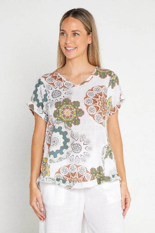 Easy-care women's topsMojave Linen Top - Desert Blooms