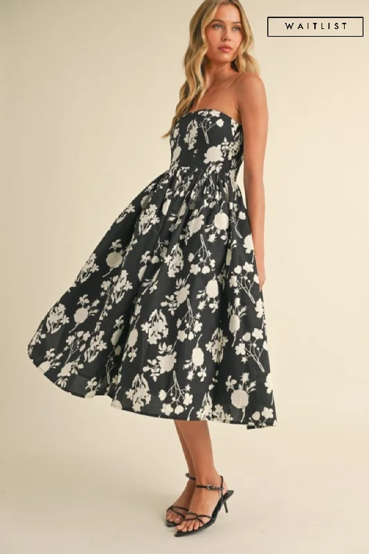 Motherhood dresses for pregnant womenWaitlist 4/23 ♥ Jasmine Sleeveless Floral Print Flared Midi Dress Black