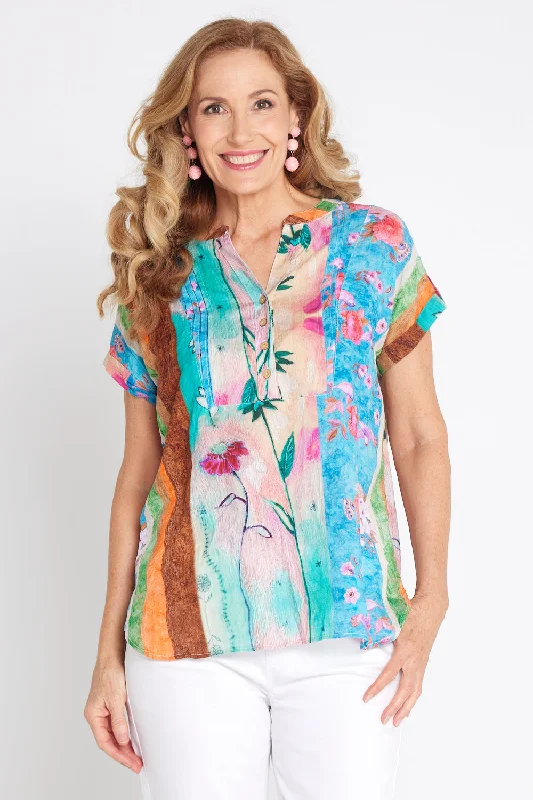 Zip-up women's topsTessa Top - Vivid Summer Birds