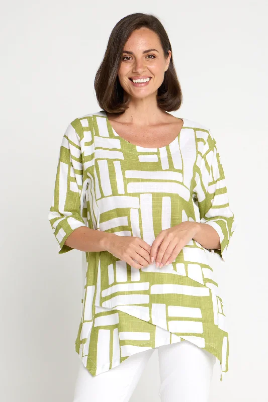 Thermal women's topsEsther Linen Top - Olive/White Midcentury