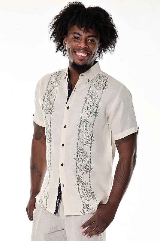 Racerback women's topsBohio Men's 100% Linen Short Sleeve Shirt w/Tropical Leaf Print in Ivory Color-MLS1744