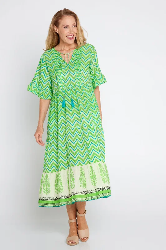 Ruched dresses for womenAlex Midi Dress - Lime Zigzag