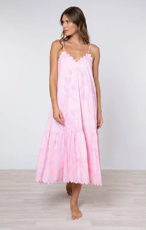Short-sleeved dresses for womenV-Neck Midi Dress W.Bellflower Block Print Pale Pink