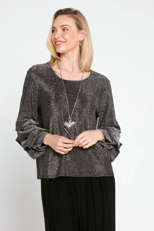 Olive green women's topsElayna Lurex Top - Steel